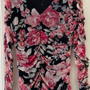 Floral Ruched Long Sleeve Top